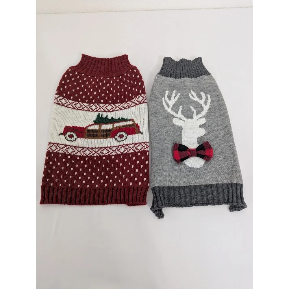 Pet Spirit‎ SimplyDog Christmas Sweaters Set of 2 Reindeer Woodie Wagon S/M